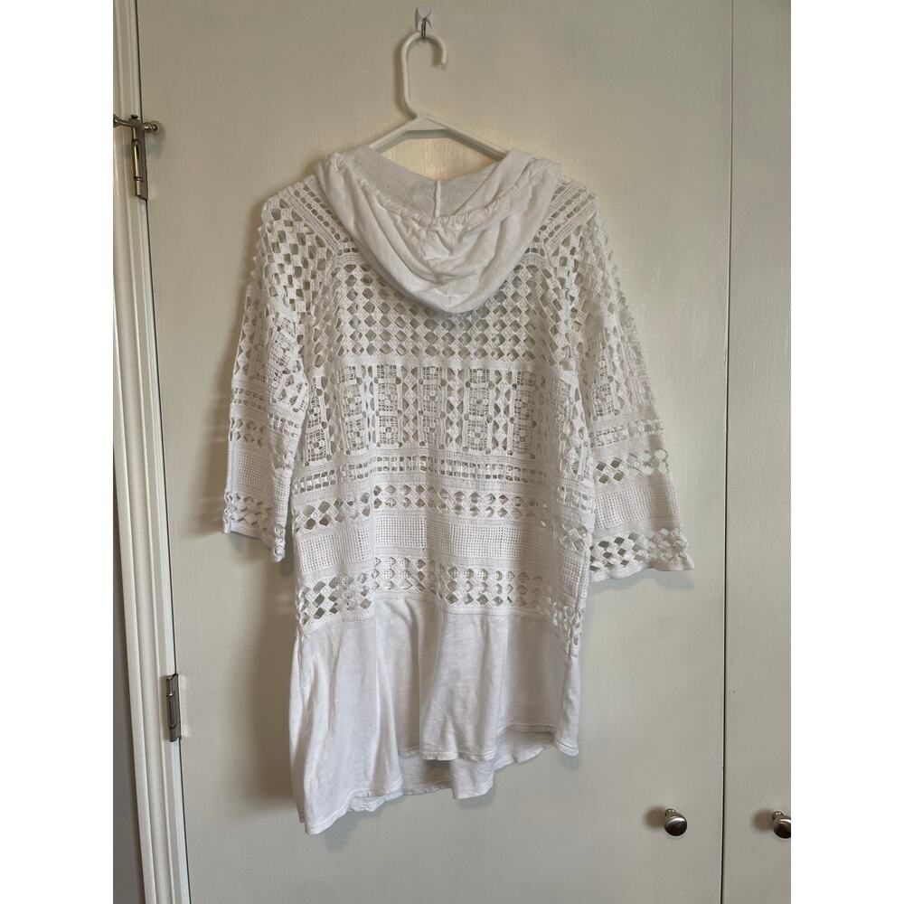XCVI white crochet hooded swim coverup pocket tassels cotton lightweight Size M - Picture 2 of 7